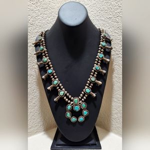Turquoise Vintage Native American Squash Blossom Necklace